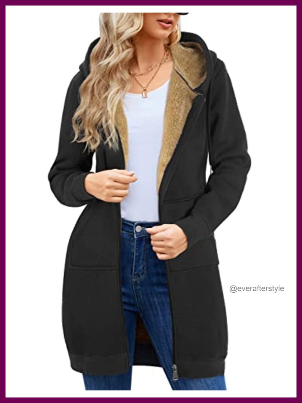 heekpek Women Long Hoodie Coat Sherpa Lined Fleece Zip Sweatshirt